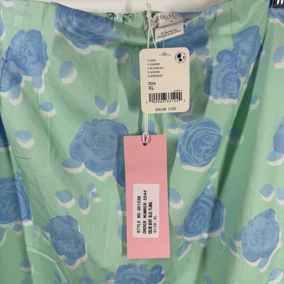 Collective The Label Pencil Midi Skirt Women XL Mint Blue Floral NWT Spring - Picture 6 of 9